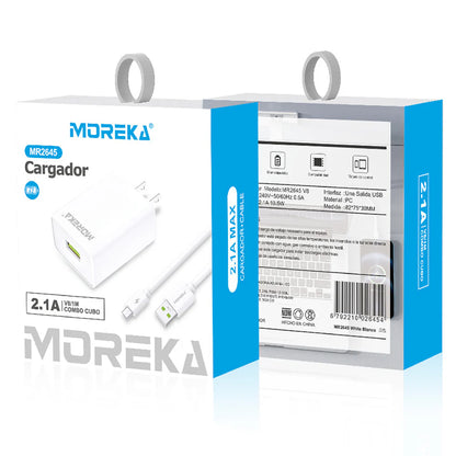 Cargador Micro USB V8 Moreka MR2645 2.1A Usb incluye Cable - SERVIMAX